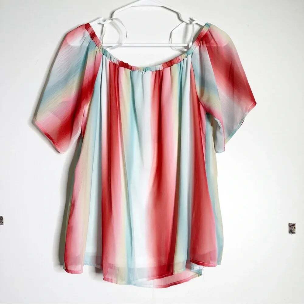 DRA Los Angeles striped rainbow off shoulder blouse size: M